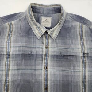 Ascend Blue Grey Plaid Button Down Shirt Mens 2XLT Outdoor Hiking Adventure